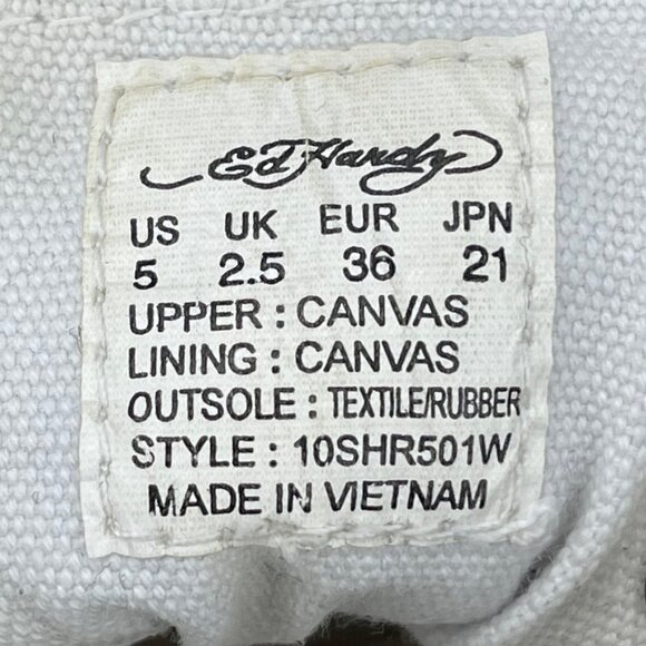 VTG Ed Hardy Canvas Laceless Skull Tiger Print Womens 5 High Top Slip On Shoes - Picture 13 of 13